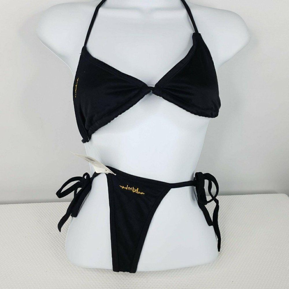 Jackyl Custom Embroidered Bikini Black Triangle Bathing Suit Size M New